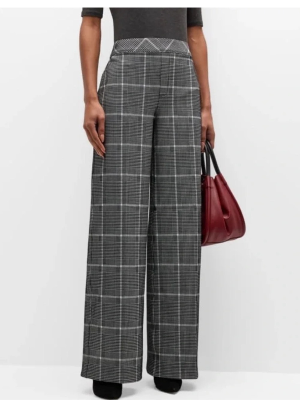Spanx Ponte Plaid Wide Leg Pull On Pants